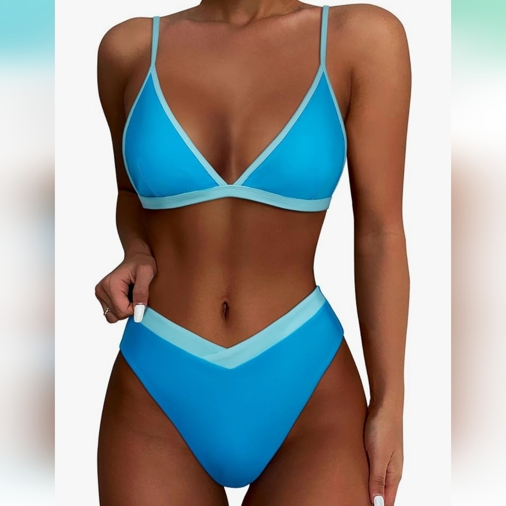 Triangle High Cut Bikini Sexy High‎ Waisted 2 Piece Swimsuit SZ S NWOT